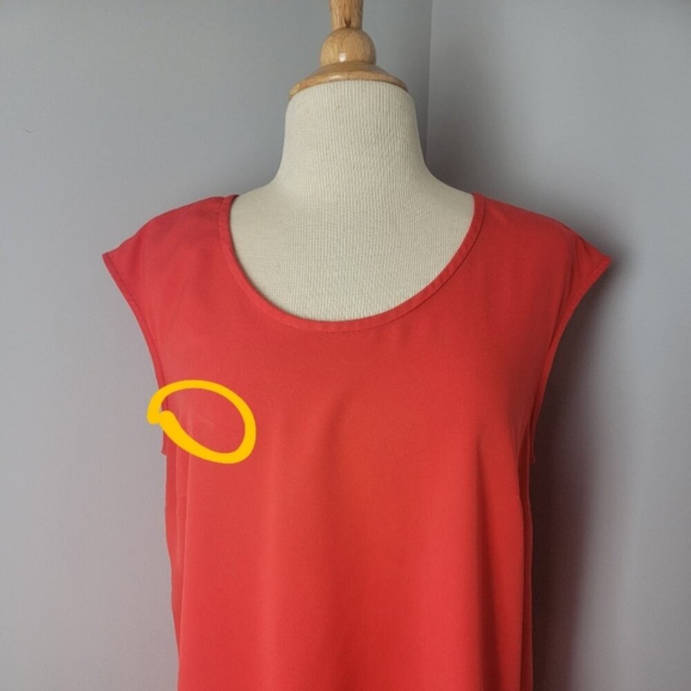 MERONA Orange Red Scoop Neck Hi Low Rounded Hem Sleeveless Office‎ Shell Top XL - Picture 7 of 7